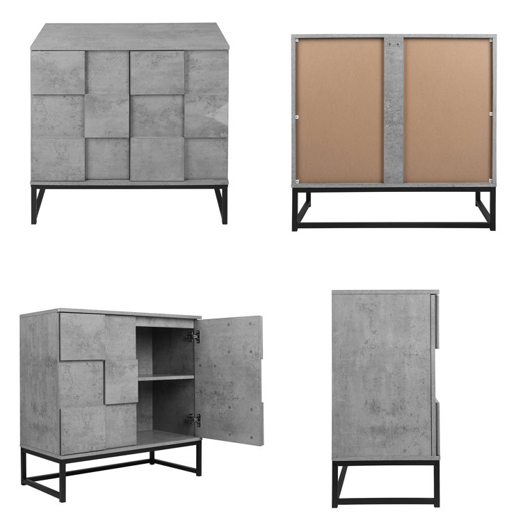 17 Stories Small Storage Cabinet, Industrial Kitchen Buffet Cabinet w /  Door & 3 Open Shelves…