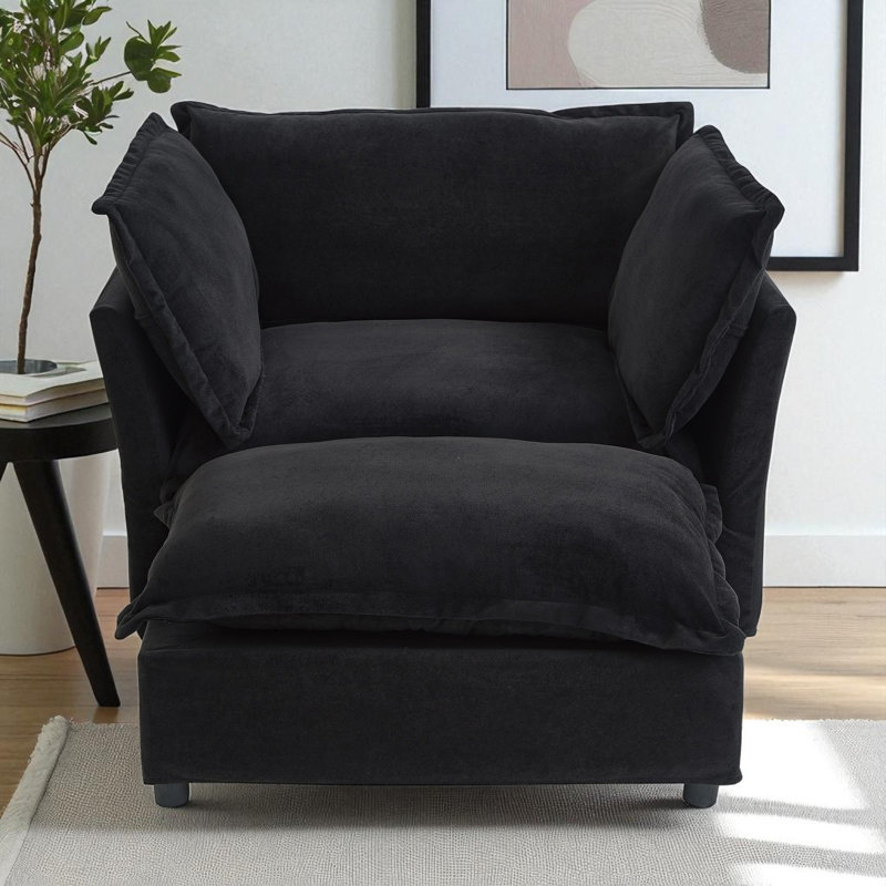 Chaise d'appoint rembourrée avec repose-pieds, Noir