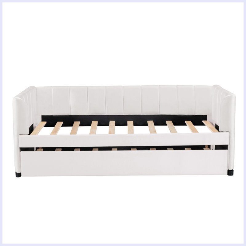 Lit de jour rembourré moderne avec lit gigogne, Beige