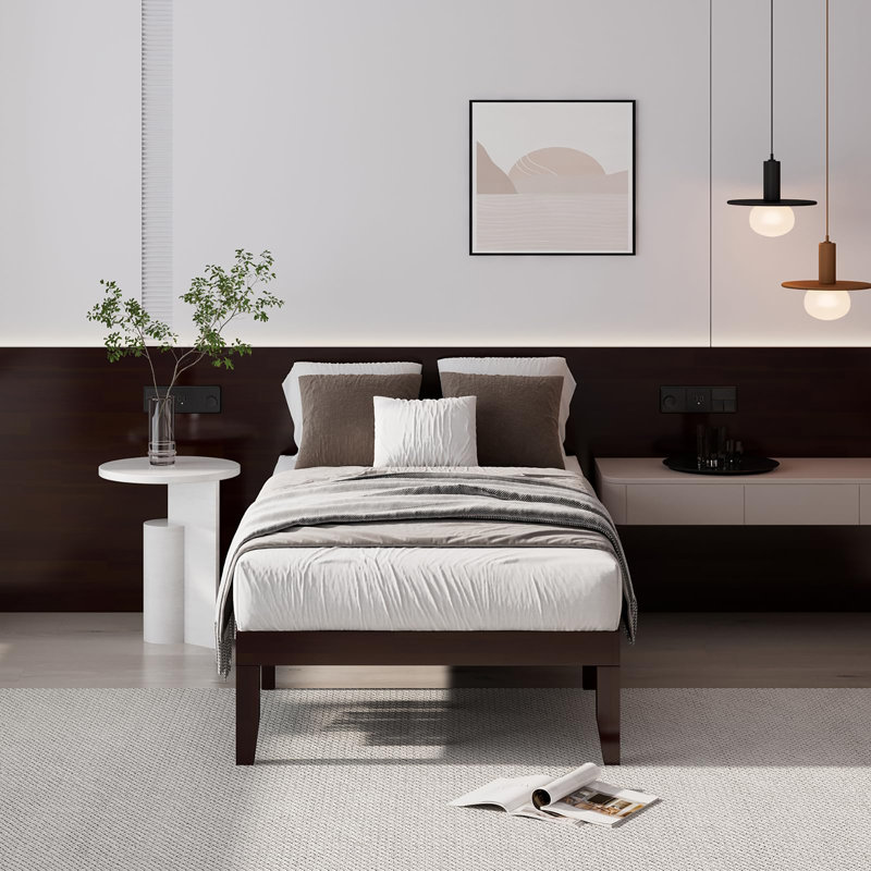 14 Inch Solid Wood Platform Bed Frame, Espresso, Twin