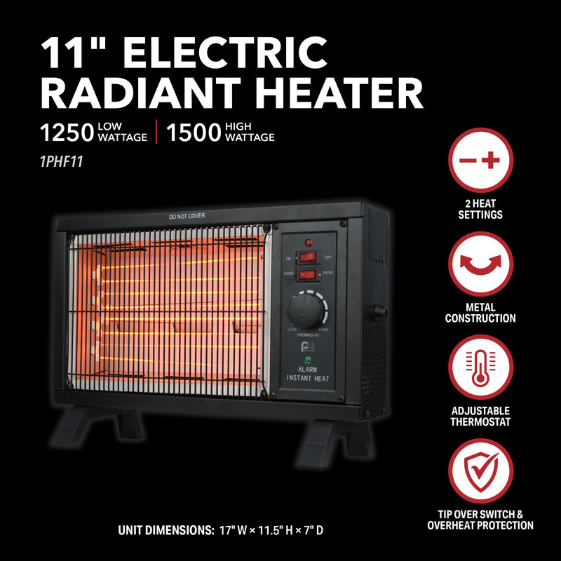 Compact Black Electric Space Heater with Adjustable Thermostat