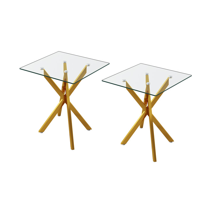 Table de bout carrée en verre transparent 17,72 po, Or, 2 pièces