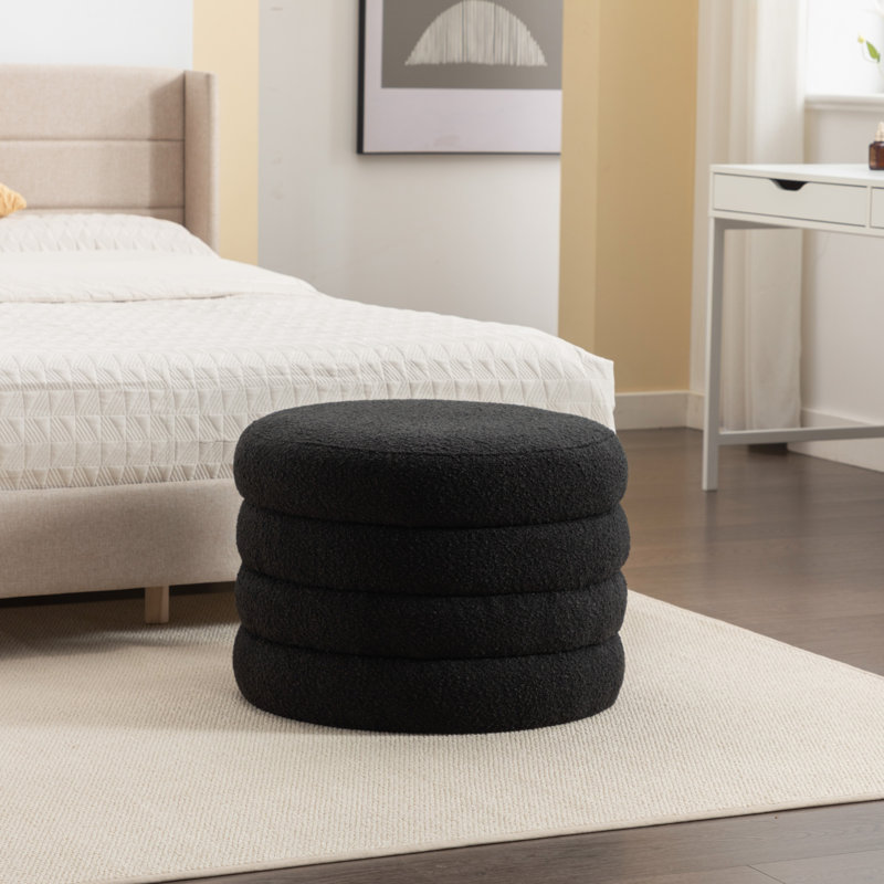 Repose-pieds rond avec rangement en tissu Boucle, Noir