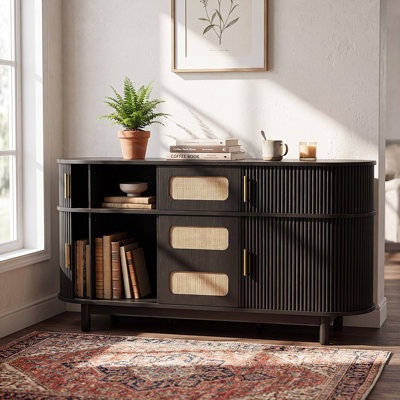 Wycliffe 60.04" Mid-Century Fluted Sideboard Buffet Cabinet with Sliding Doors