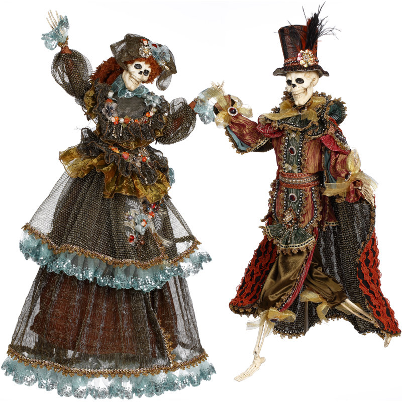 Fall Inspired 2 Piece Stately Skeleton Figurine Set