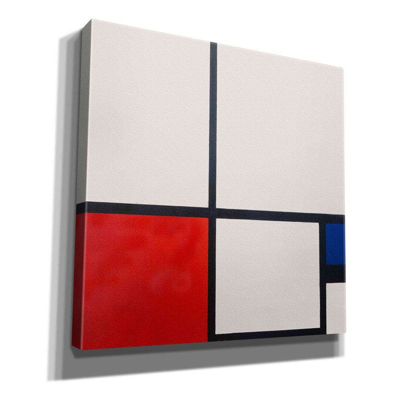 «Eukene Composition in White, Red and Blue» par Piet Mondrian - reproduction sur toile tendue, H 12 po x l 12 po x P 0,75 po