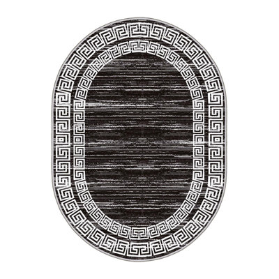 Tapis ovale ovale fabriqué à la machine en noir / blanc Cavanaugh