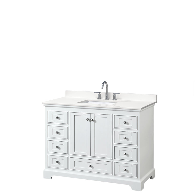 Deborah 48'' Single Bathroom Vanity with Quartz Top, WDX13518, White, Brushed Gold
