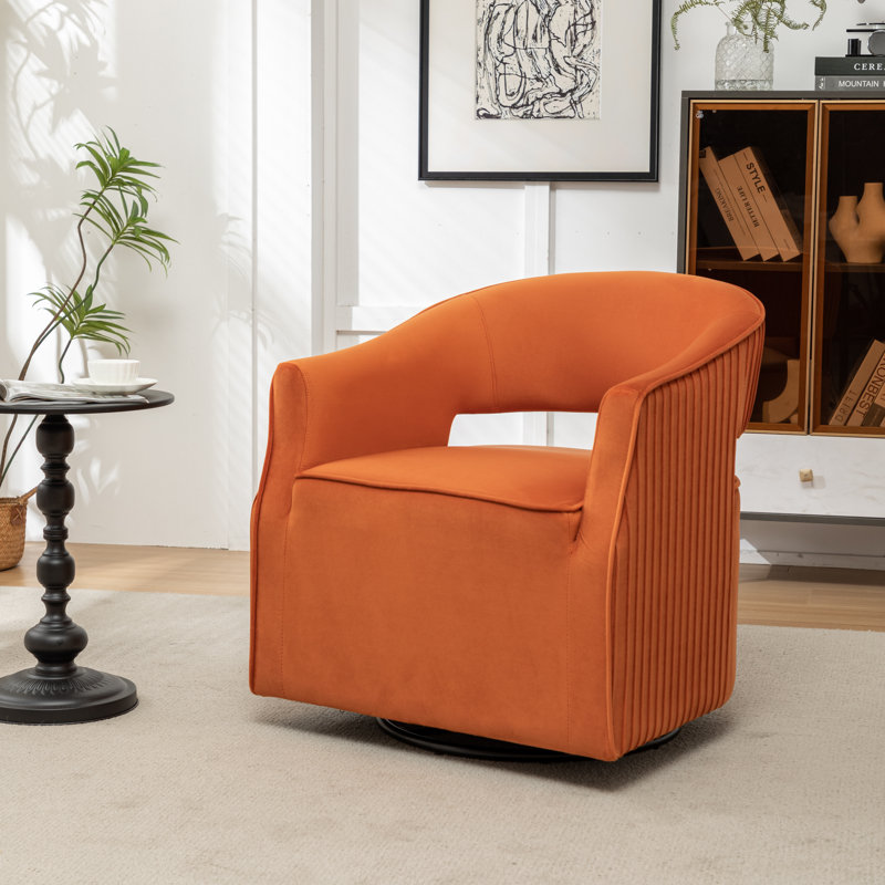 Fumiyo Velvet Swivel Barrel Chair, Orange