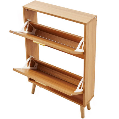 Range-chaussures avec 2 tiroirs rabattables, range-chaussures pour le vestibule, range-chaussures autoportant avec portes en rotin pour talons, bottes, pantoufles dans le couloir, salon