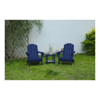Folding Adirondack Chair with Side Table, 3-Piece Adirondack Chair Set with Wood Texture, (includes 2 Chairs and 1 Table)