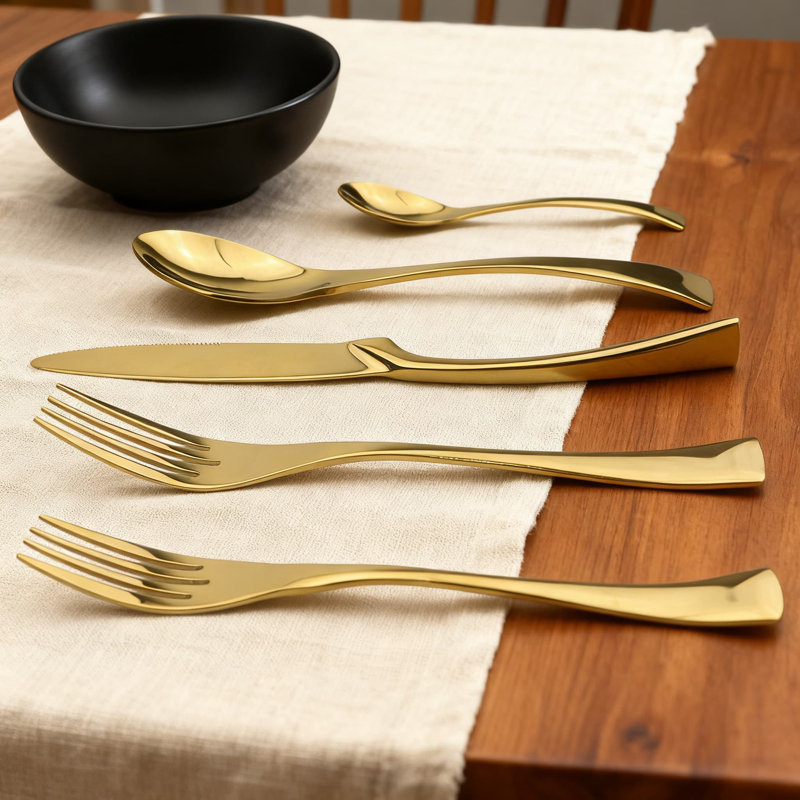 Ensemble de couverts 20 pièces en acier inoxydable doré, service pour 4 avec couteau de table, cuillère, fourchette, fourchette à dessert et cuillère à café