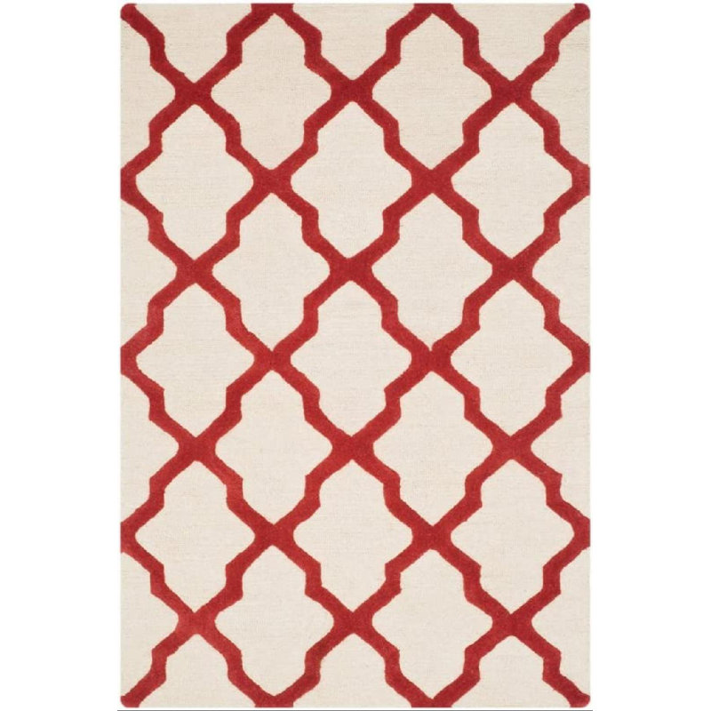 Cannen Hand Tufted Wool Geometric Rug, Rectangle 8' x 10', Ivory/Rust