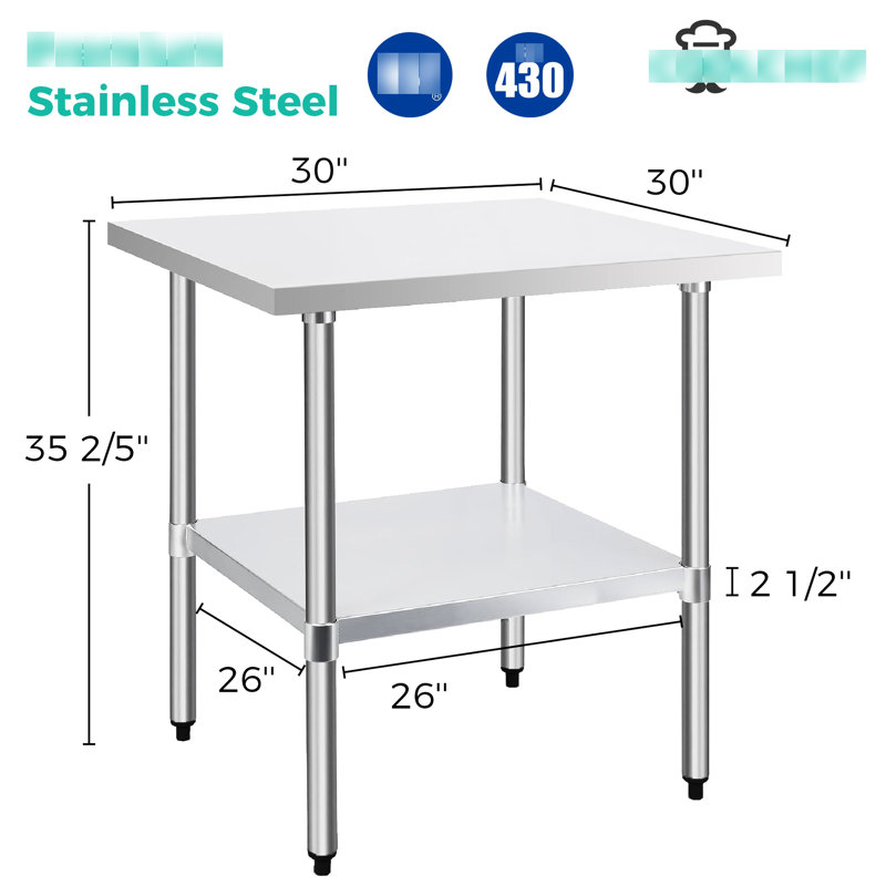 Table de travail de 30 po X, en acier inoxydable de calibre 18, pour les espaces de cuisine pour la restauration