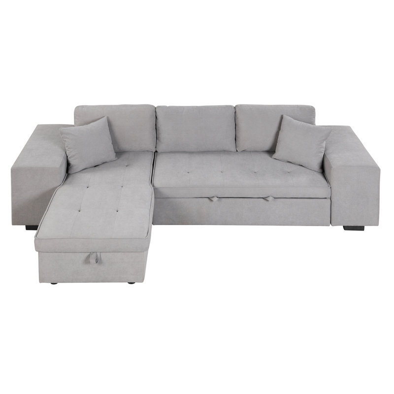 104.5" Pull Out Sleeper Sofa Reversible L-Shape 3 Seat Sectional Couch With Storage Chaise And 2 Stools For Living Room Furniture Set,Gray