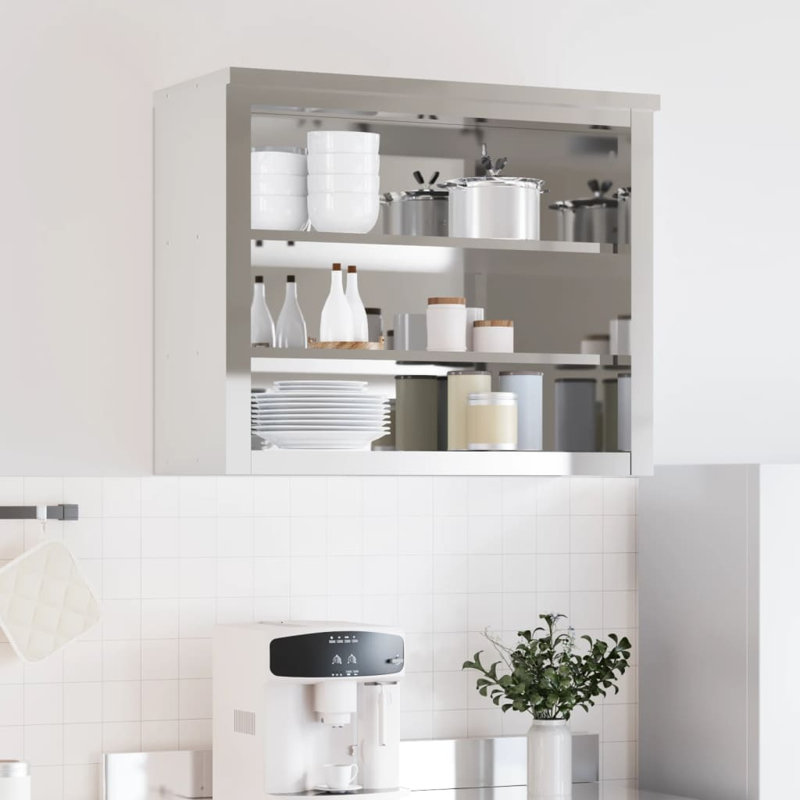 Slemp Silver Stainless Steel Accent Cabinet, 92cm H x 75cm W x 40cm D
