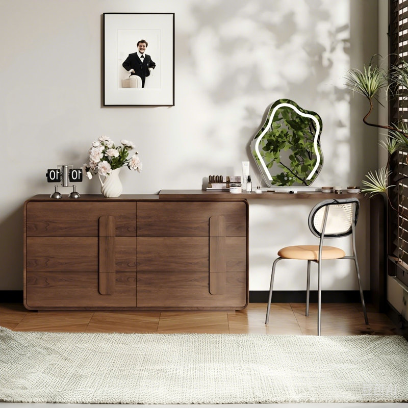 Coiffeuse extensible en bois massif 47,24 "avec miroir de maquillage et tabouret de maquillage