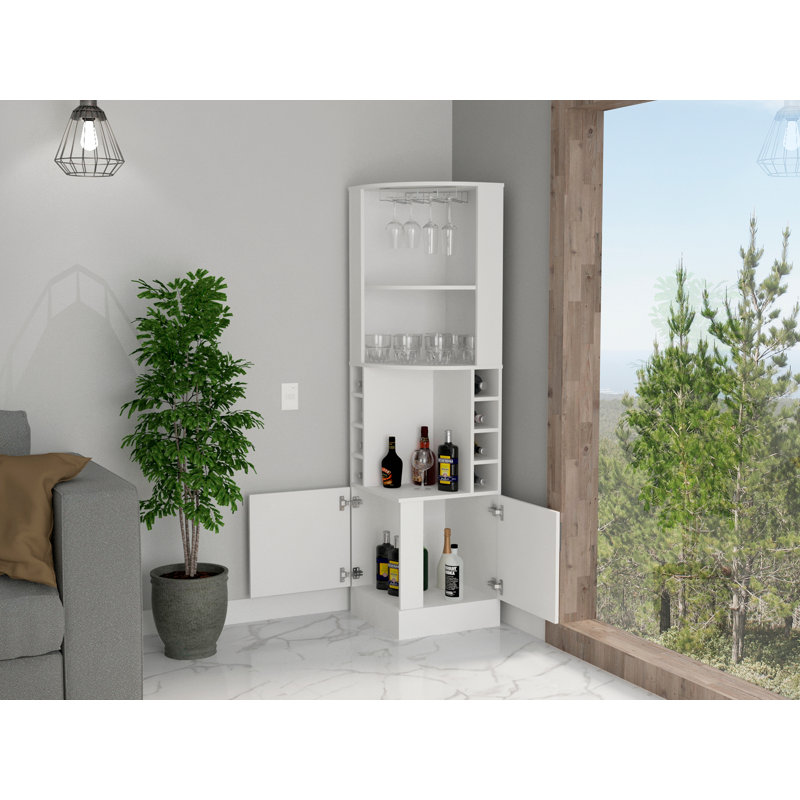 8-Bottle 2-Shelf Bar Cabinet, White