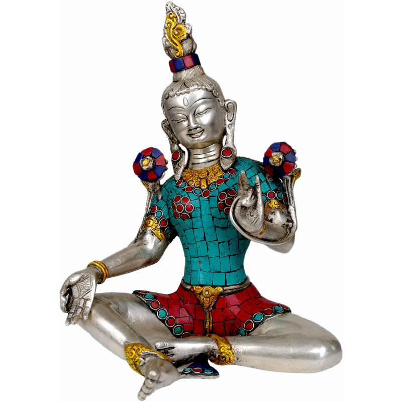 Savara Goddess Green Tara (Statue bouddhiste tibétaine incrustée)