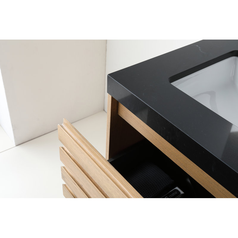 Meuble-lavabo 72 po Maumelle, Noir, Chêne pacane