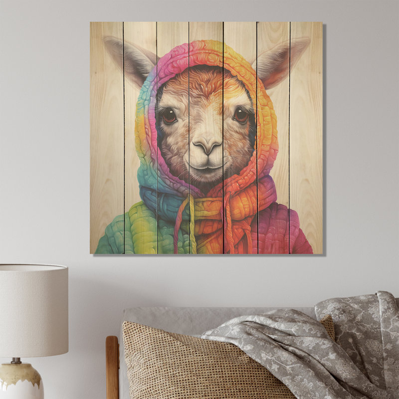 Merveilles colorées de lama - Animal lama sur bois, H 15 po x l 15 po