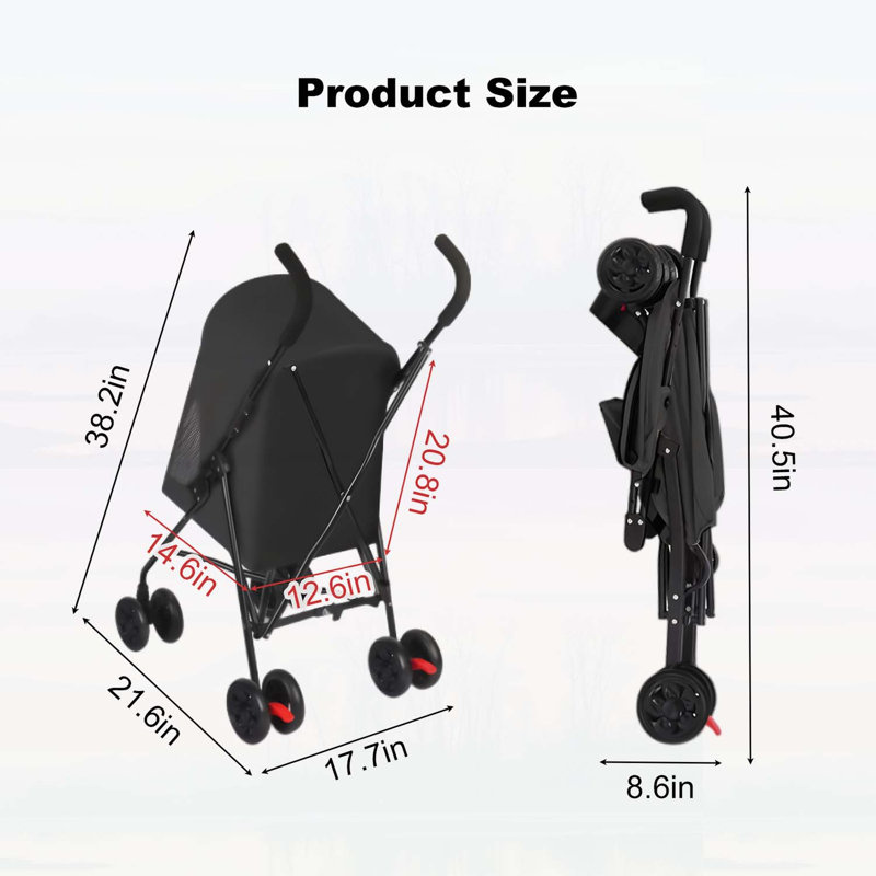 Poussette pour animaux de compagnie pour petits chats avec ventilation en filet, conception pliable légère et porte-gobelet, noir