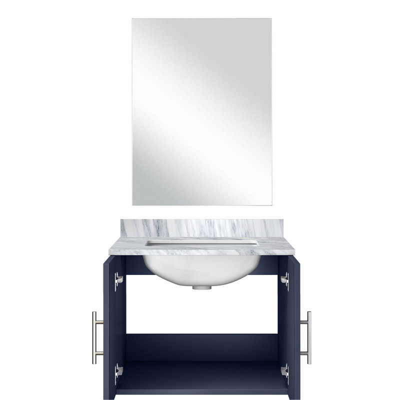 Meuble-lavabo simple, comptoir et miroir en marbre bleu marine, 24 po L 22 po x P 22 po, meuble-lavabo élégant avec couvercle à fermeture en douceur 18 et attrait tendance