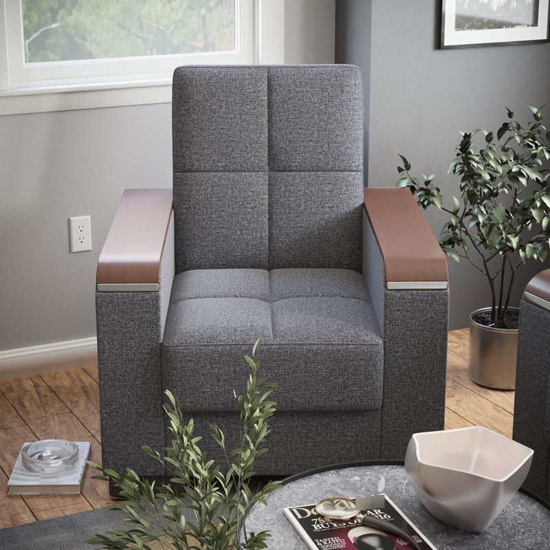 Fauteuil gris avec compartiments de rangement - Option convertible confortable et élégante