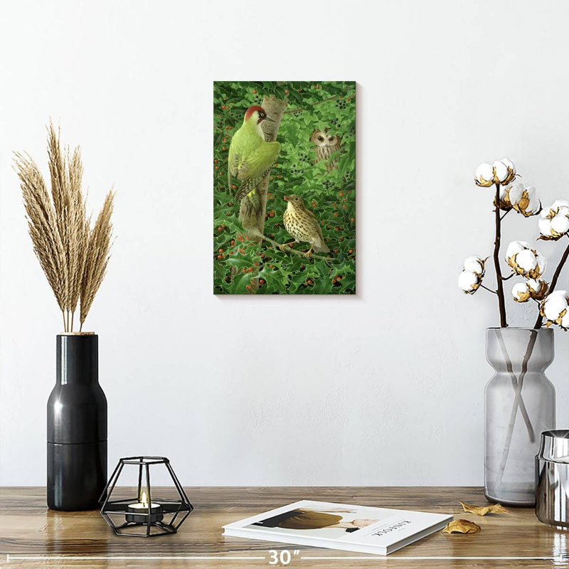 Hibou des bois et muguet, H 12 po x l 8 po