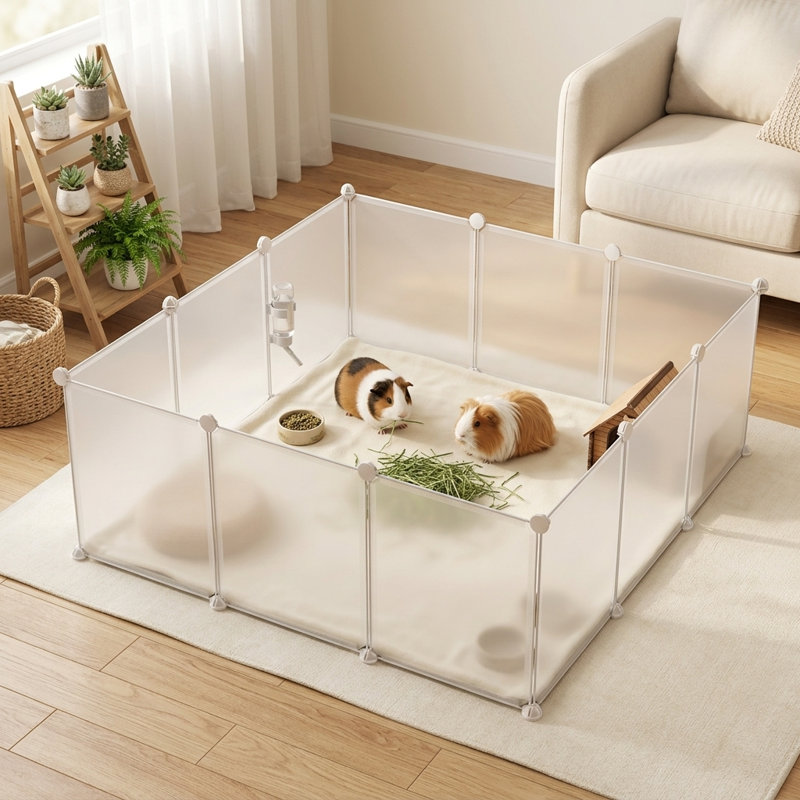Clôture en plastique portative pour animal de compagnie avec cage ouverte pour petits animaux 12 panneaux pour cochon d'Inde blanc, 18 po x 14 po