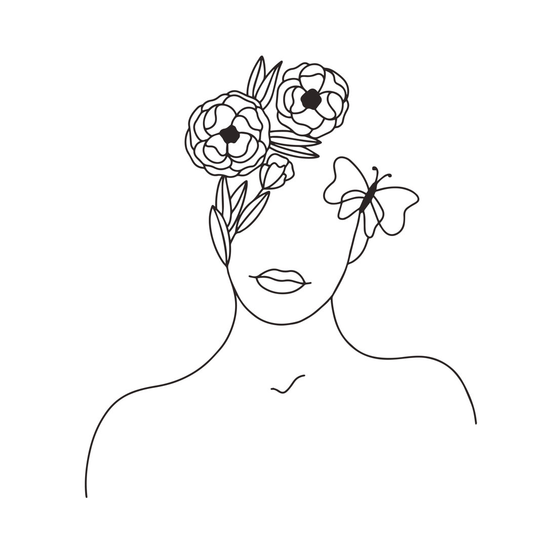 Waukon Woman Face And Flowers Continuous Line Art von Anna Morozova - Leinwand Grafik