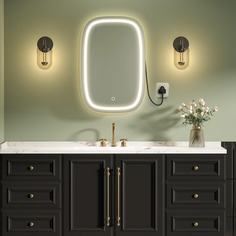 Medicine Cabinet with Mirror and Lights, Wall-Mounted Bathroom Wall Cabinet with Charging Station, 2 AC Outlets