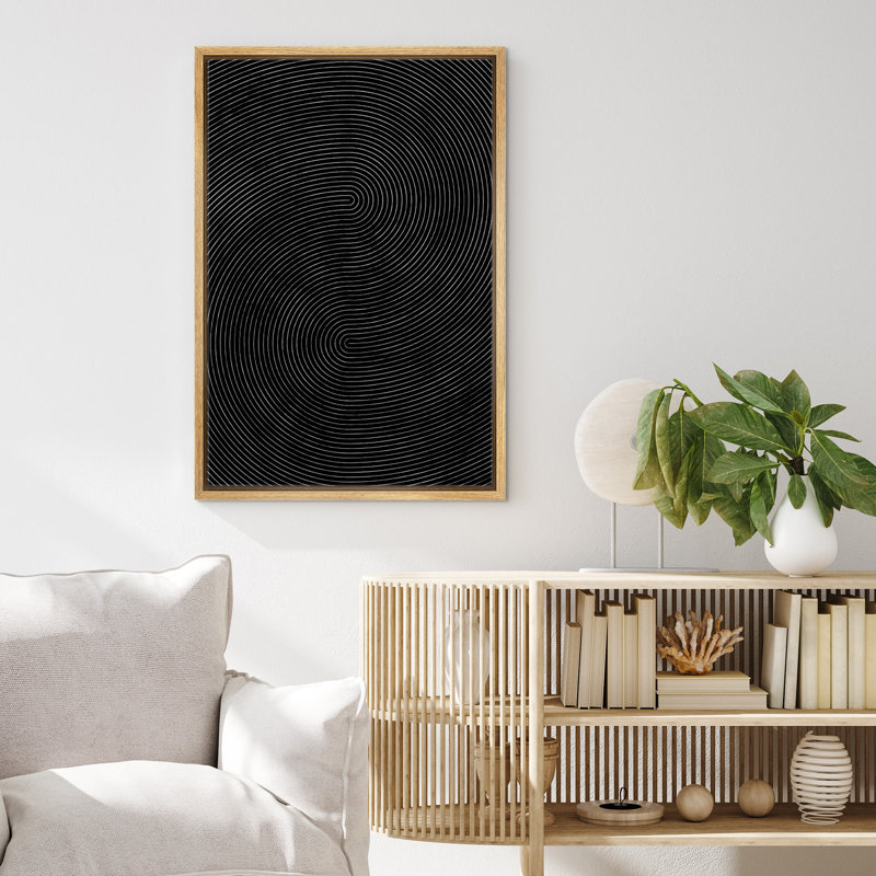 Impression sur toile, motif géométrique noir, vague abstraite, minimaliste, mid-century, H 36 po x l 24 po, Natural