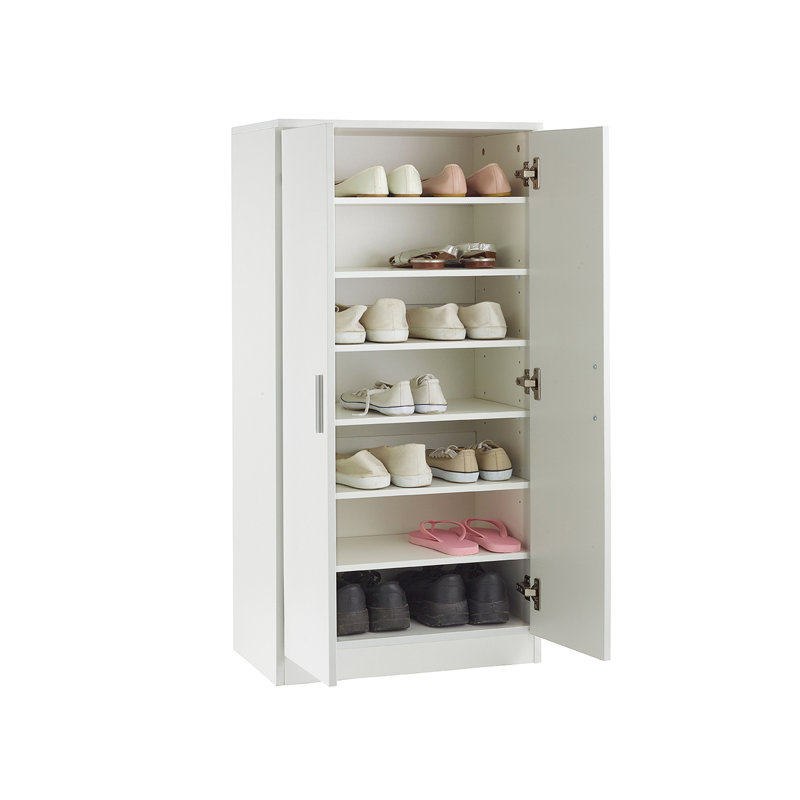 White Wooden Shoe Storage Cabinet, 6 Shelves, White
