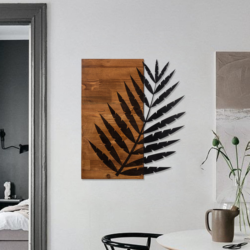 Decorative Wooden Wall Accessory, Black & Walnut Finish, 19.7 x 22.8 inches | 100% Metal Frame (Thickness: 0.05 inches), 100% Wooden Backing (Thickness: 1.2 inches) | Stylish Home Décor for Modern Living Spaces