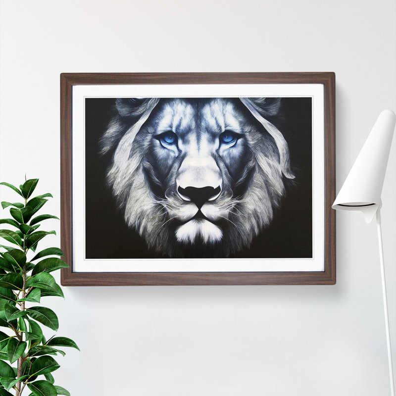Awesome Lion - Framed Print, 46cm H x 64cm W x 2cm D, Walnut
