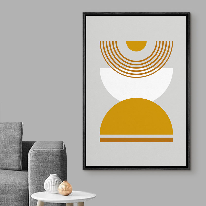 Motif abstrait de style Mid-Century Boho, inspiré du soleil et des formes abstraites - cadre flottant sur toile, Cadre noir