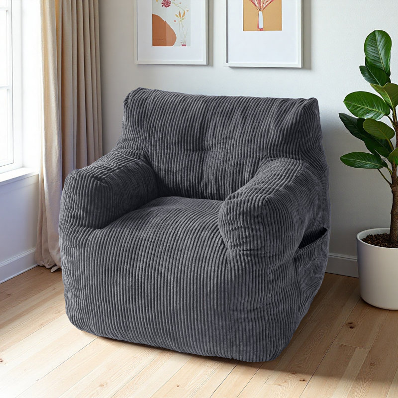 Fauteuil à billes en velours côtelé, Velours côtelé gris