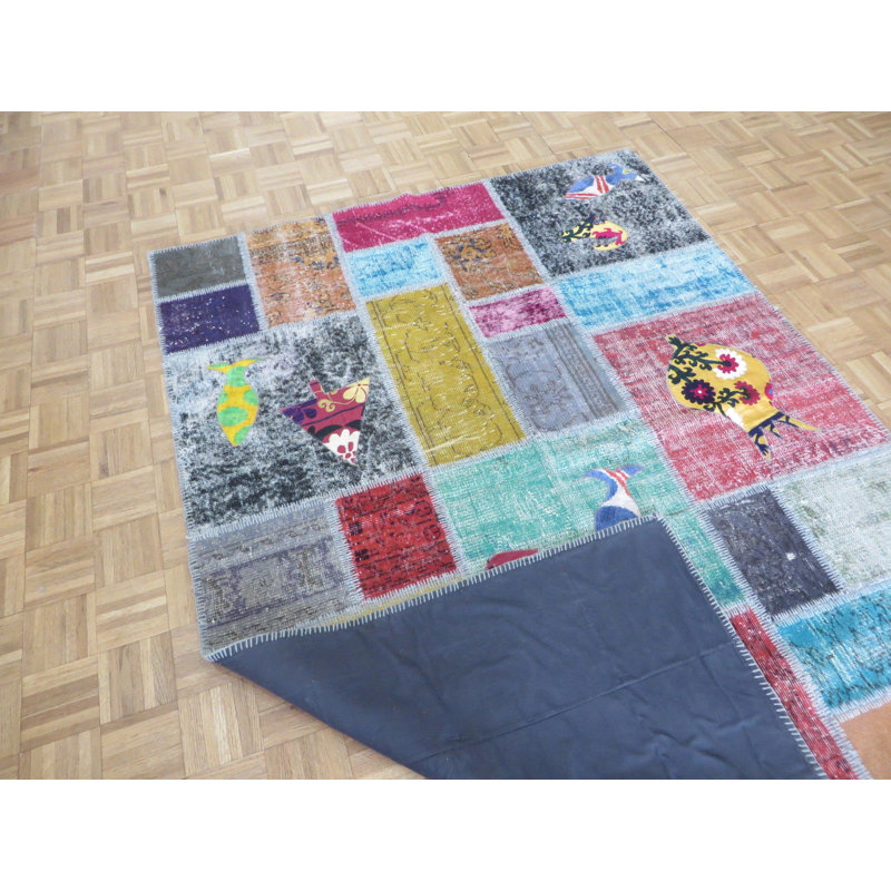 Tapis de zone en laine rouge/rose/bleu 5 pi 7 po x 8 pi 3 po one-of-kind-noué la main Hurst
