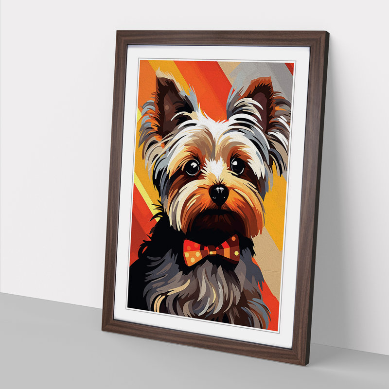 Yorkshire Terrier Constructivism - Single Picture Frame Print on Wood, 46cm H x 34cm W x 2cm D, Walnut