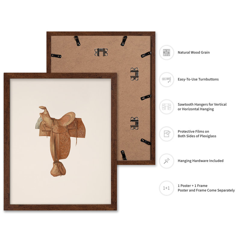 Selle de cheval No10, Poster, Brown Framed, 11"H x 14"W