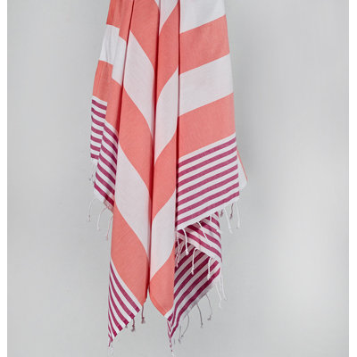 Luxurious Fouta Beach Towel, 100% Cotton, 39.4 x 70.9 inches | High Water Absorbent, Soft & Lightweight (155 g/m²) | Machine Washable, Fuchsia & White Stripes | Perfect for Beach, Pool, Spa & Picnics