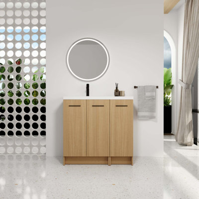 Modular Freestanding Bathroom Vanity with Resin Sink Top and Dual Handle Options