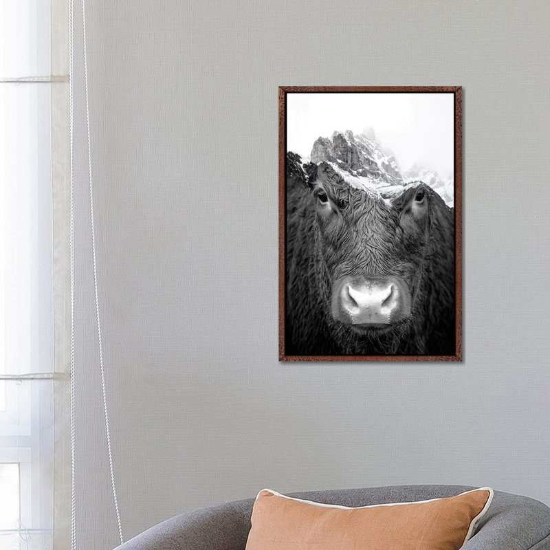 Bull by Paul Haag - Print on Canvas, 66.04 cm H x 45.72 cm W, Classic Brown Wood Framed