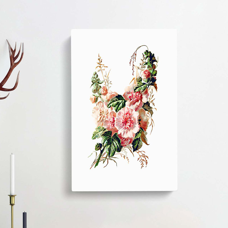 Hollyhock Flower Illustration - Wrapped Canvas Painting, 50cm H x 35cm W x 3cm D