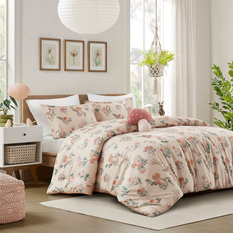 Ensemble d'édredon de jardin 4 pièces pour lit double / grand champignon, Queen Sheet Set With 2 Shams, Blush Floral