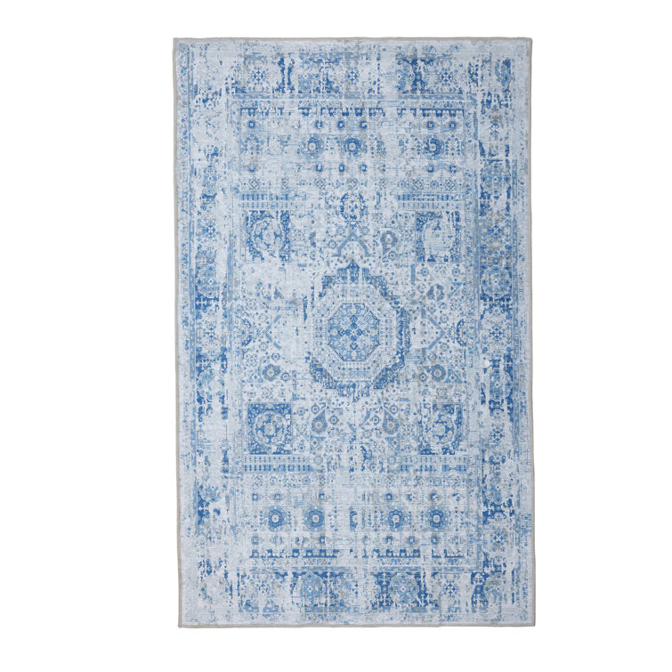 Bainville Oriental Machine Braided Rectangle Polyester Area Rug in Blue
