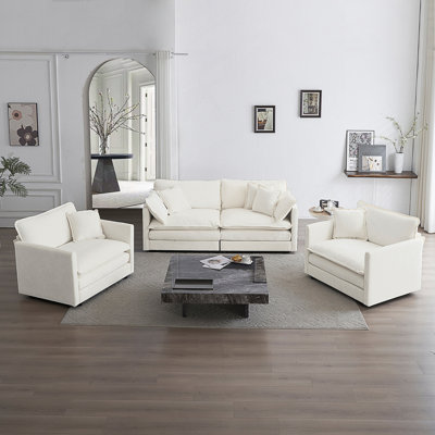 Ensemble de canapé 3 pièces avec coussins d'accoudoirs et coussins décoratifs, ensemble de canapé comprenant 2 pièces de fauteuil avec accoudoirs et un canapé à 2 places, ensemble de canapé décontracté pour le salon