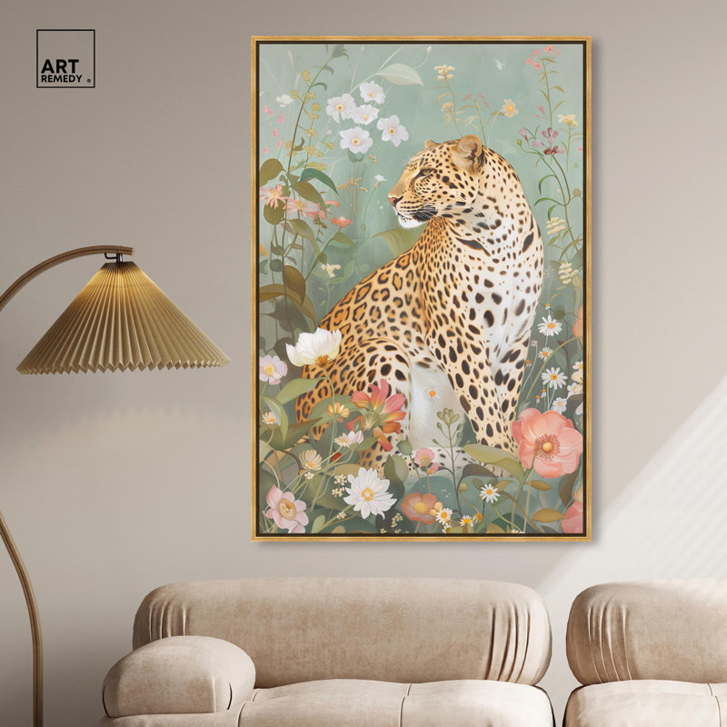 «Leopard Spring» par Art Remedy, Cadre doré, H 46 po x l 31 po