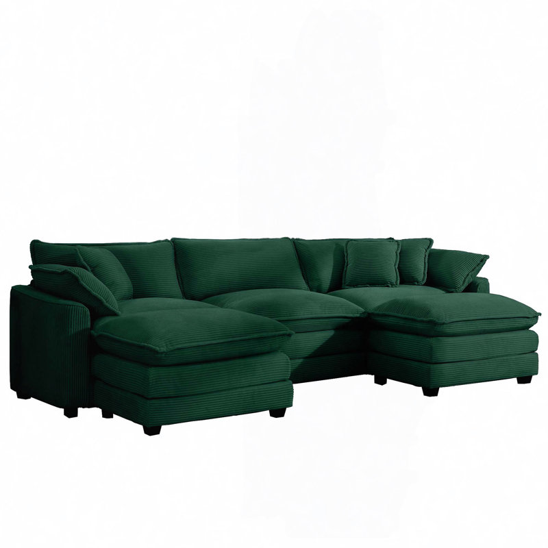 Jeffers Chenille Fabric Upholstered 4-Piece Sectional Sofa, Green Chenille, 33.85" H x 114.56" W x 34.25" D